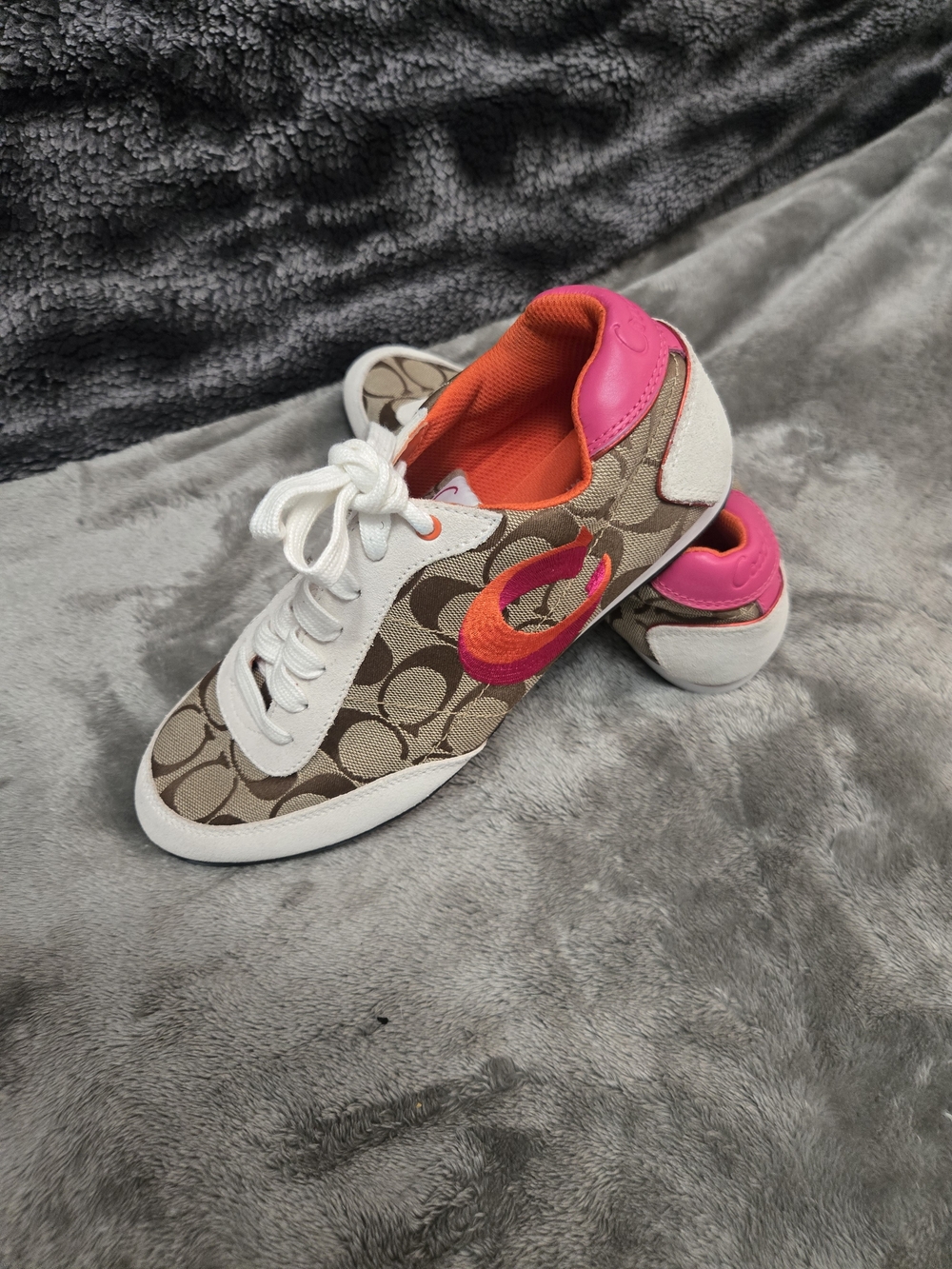 Coach Signature Canvas Sneakers with Pink & Orange Accents